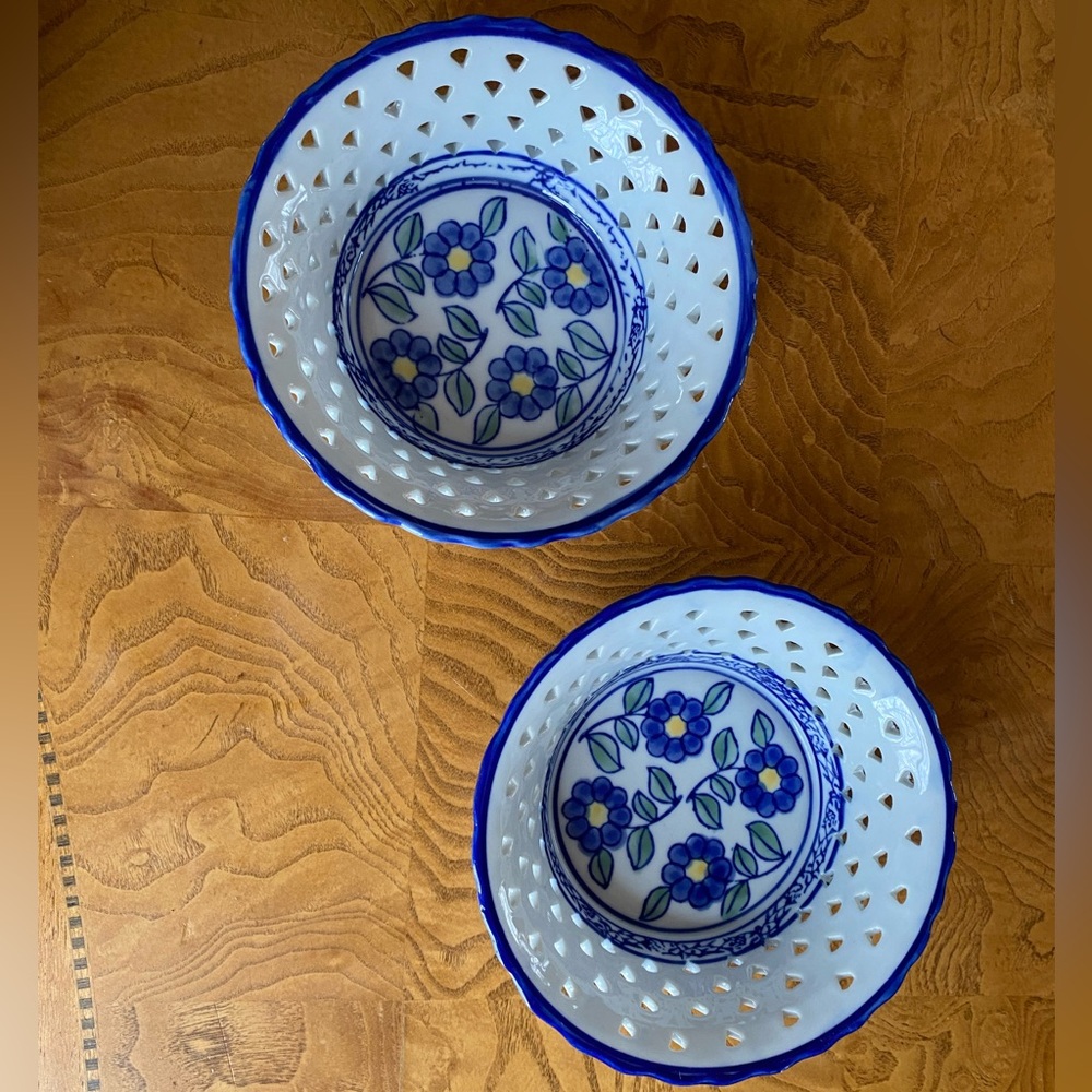 Vintage blue and white Ceramic trinket Bowls